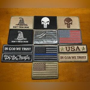 12pc Patriotic/ Tactical Patch Bundle, American Flag, Punisher, Embroidered